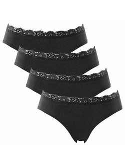 CharmLeaks Womens Cotton Underwear Hipster Panties Lace Trim Briefs Pack of 4