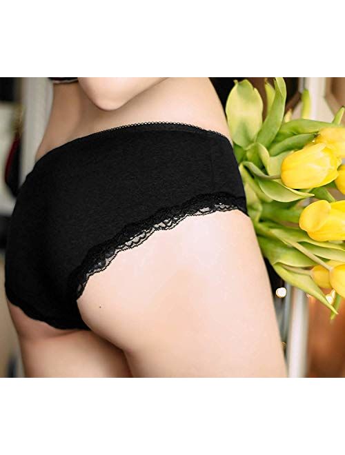 CharmLeaks Womens Cotton Underwear Hipster Panties Lace Trim Briefs Pack of 4