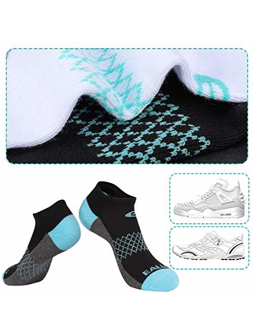 eallco Womens Ankle Socks 6 Pairs Running Athletic Cushioned Sole Socks  With Tab