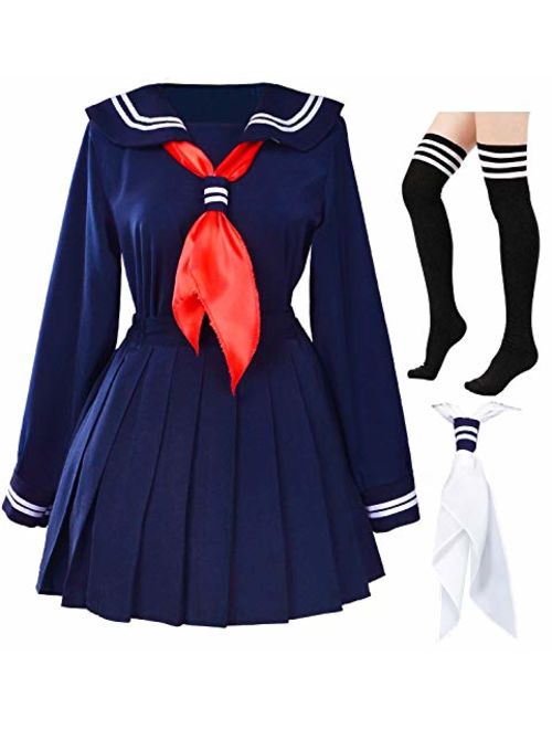 Classic Japanese School Girls Sailor Dress Shirts Uniform Anime Cosplay Costumes with Socks Set