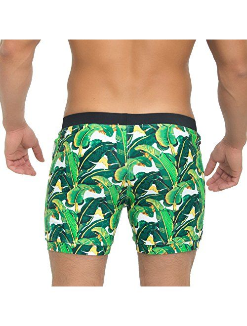 Taddlee Men Swimwear Swimsuits Flower Print Surf Board Boxer Shorts Trunks Long