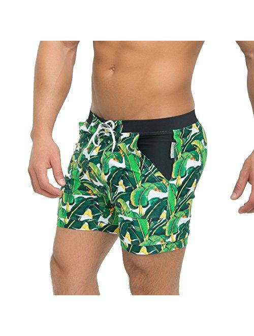 Taddlee Men Swimwear Swimsuits Flower Print Surf Board Boxer Shorts Trunks Long