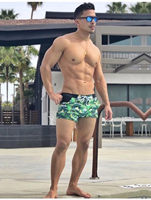 Taddlee Men Swimwear Swimsuits Flower Print Surf Board Boxer Shorts Trunks Long