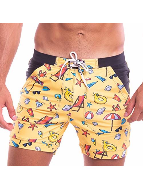 Taddlee Men Swimwear Swimsuits Flower Print Surf Board Boxer Shorts Trunks Long