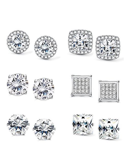 Jstyle Halo Cubic Zirconia Stud Earrings for Women Clear CZ Round Square Stud Earrings Set Ear Jewelry