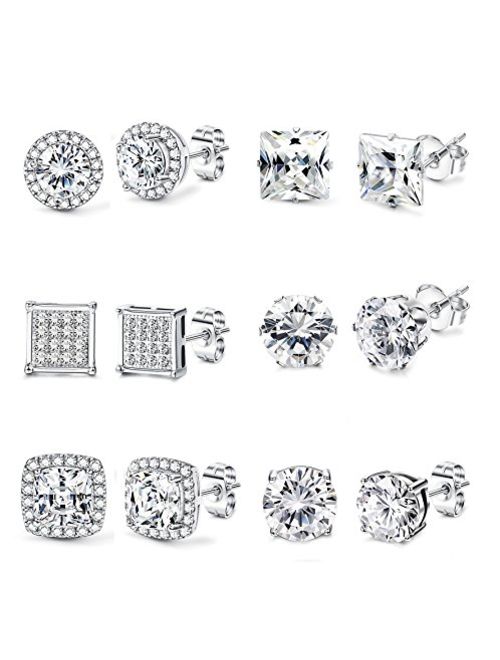 Jstyle Halo Cubic Zirconia Stud Earrings for Women Clear CZ Round Square Stud Earrings Set Ear Jewelry