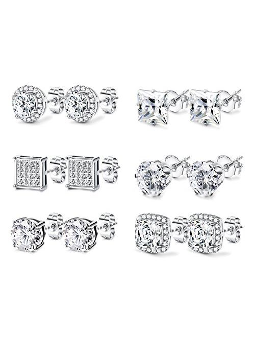 Jstyle Halo Cubic Zirconia Stud Earrings for Women Clear CZ Round Square Stud Earrings Set Ear Jewelry