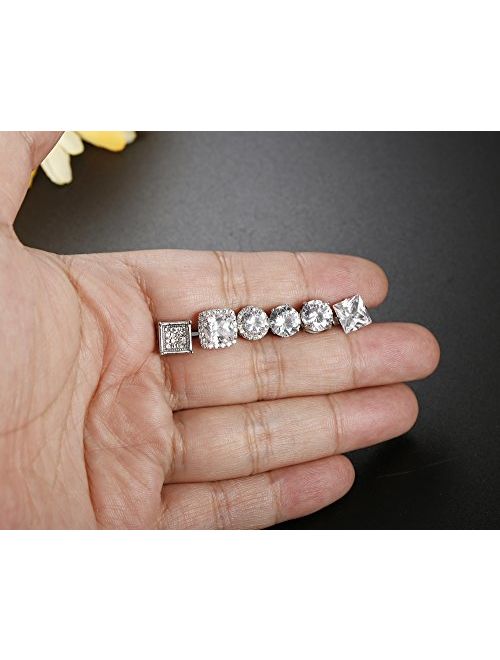 Jstyle Halo Cubic Zirconia Stud Earrings for Women Clear CZ Round Square Stud Earrings Set Ear Jewelry