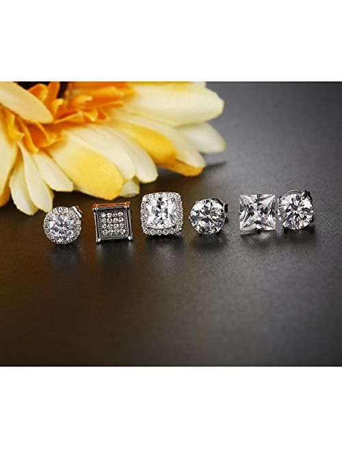 Jstyle Halo Cubic Zirconia Stud Earrings for Women Clear CZ Round Square Stud Earrings Set Ear Jewelry