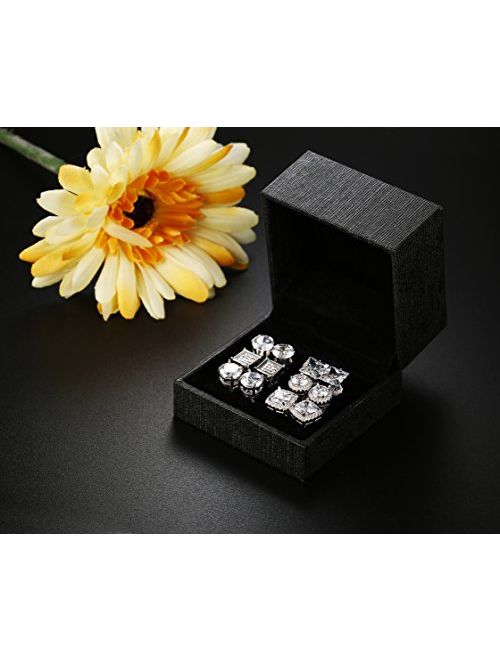 Jstyle Halo Cubic Zirconia Stud Earrings for Women Clear CZ Round Square Stud Earrings Set Ear Jewelry