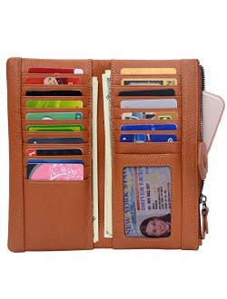 Women RFID Blocking Multi Credit Card Holder Genuine Leather Bifold Slim Wallets with Zipper Pocket