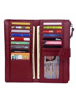 Women RFID Blocking Multi Credit Card Holder Genuine Leather Bifold Slim Wallets with Zipper Pocket