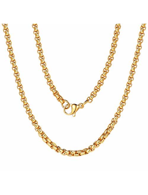 ChainsPro 3/6 mm Box/Wheat/Twist Rope Necklace, Replacement Chain for Pendant/Charm, 18-30 inches, 316L Stainless Steel/18K Gold Plated(Send Gift Box)