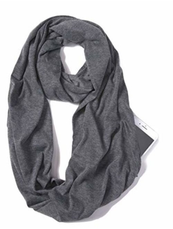 Elzama Infinity Loop Solid Color Scarf With Hidden Zipper Pocket For Women - Lightweight Travel Neck Wrap