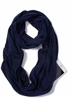 Elzama Infinity Loop Solid Color Scarf With Hidden Zipper Pocket For Women - Lightweight Travel Neck Wrap