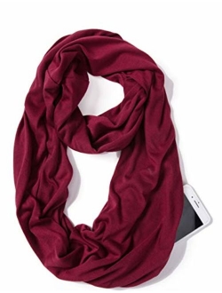 Elzama Infinity Loop Solid Color Scarf With Hidden Zipper Pocket For Women - Lightweight Travel Neck Wrap