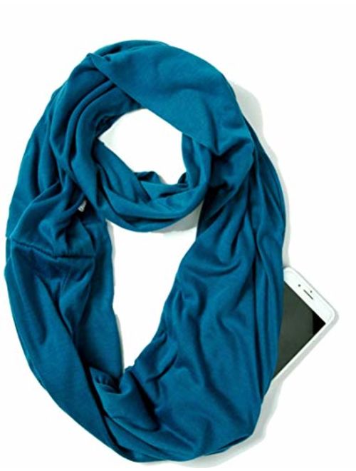 Elzama Infinity Loop Solid Color Scarf With Hidden Zipper Pocket For Women - Lightweight Travel Neck Wrap