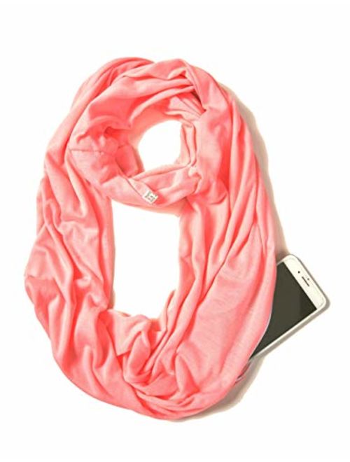 Elzama Infinity Loop Solid Color Scarf With Hidden Zipper Pocket For Women - Lightweight Travel Neck Wrap