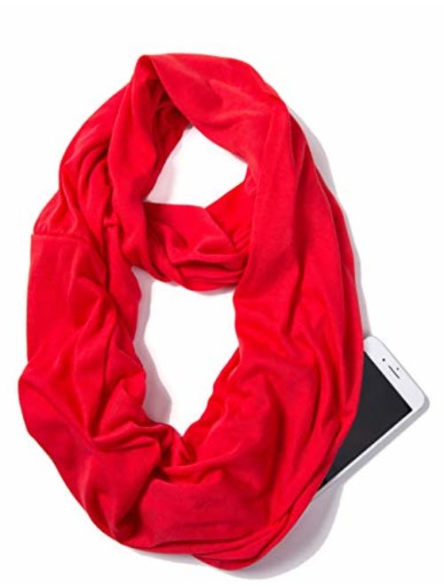 Elzama Infinity Loop Solid Color Scarf With Hidden Zipper Pocket For Women - Lightweight Travel Neck Wrap