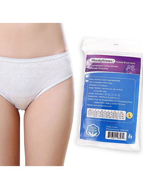 Women's Disposable Underwears - WoodyKnows Cotton Regular Briefs Panties Undies for Travel, Individually Wrapped Packages