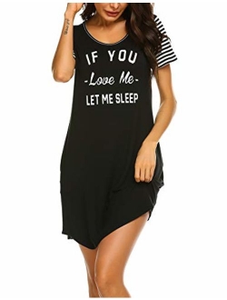 Womens Nightgowns Short Sleeve Sleepwear Printed Night Dress Cute Nightshirts S-XXL