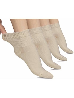 Hugh Ugoli Lightweight Women's Diabetic Ankle Socks Bamboo Thin Socks Seamless Toe and Non-Binding Top, 4 Pairs