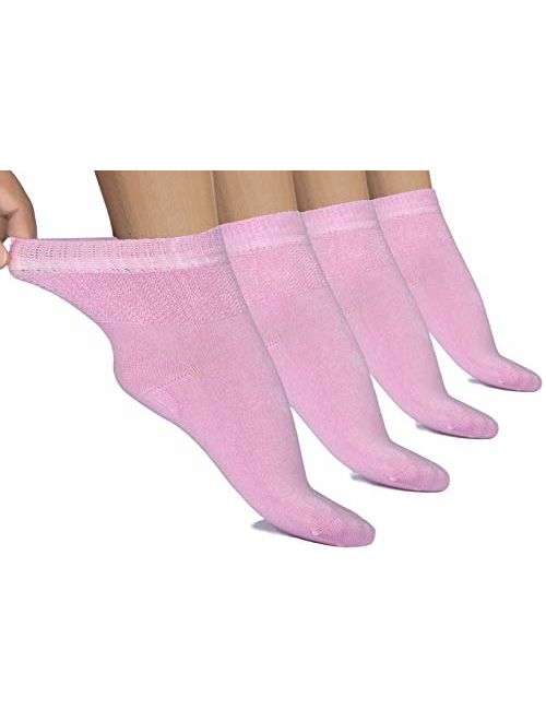 Hugh Ugoli Lightweight Women's Diabetic Ankle Socks Bamboo Thin Socks Seamless Toe and Non-Binding Top, 4 Pairs