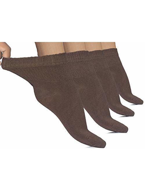 Hugh Ugoli Lightweight Women's Diabetic Ankle Socks Bamboo Thin Socks Seamless Toe and Non-Binding Top, 4 Pairs