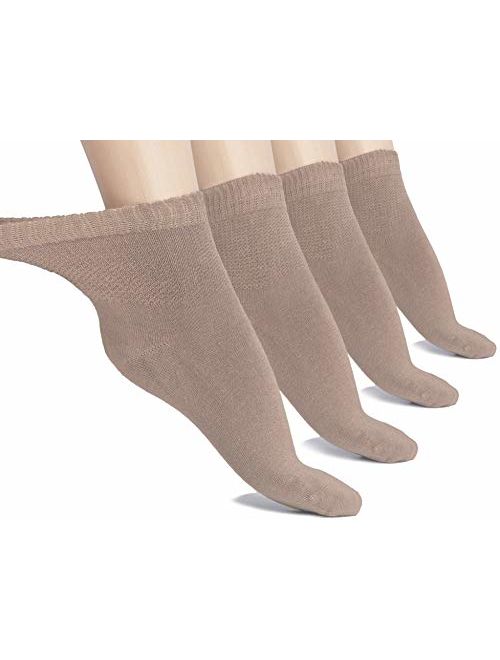 Hugh Ugoli Lightweight Women's Diabetic Ankle Socks Bamboo Thin Socks Seamless Toe and Non-Binding Top, 4 Pairs