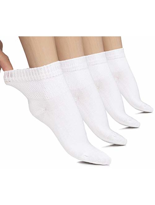 Hugh Ugoli Lightweight Women's Diabetic Ankle Socks Bamboo Thin Socks Seamless Toe and Non-Binding Top, 4 Pairs