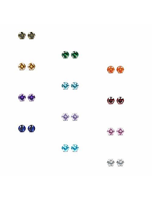 ORAZIO CZ Stud Earrings for Women Men Stainless Steel Cubic Zirconia Screwback Earrings Set