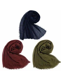 Wobe 3pcs Women Soft Cotton Hemp Scarf Shawl Long Scarves, Travel Sunscreen