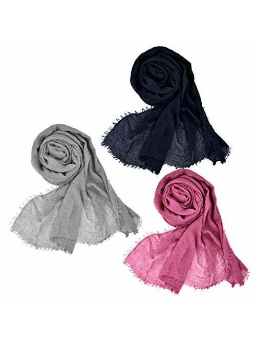 Wobe 3pcs Women Soft Cotton Hemp Scarf Shawl Long Scarves, Travel Sunscreen