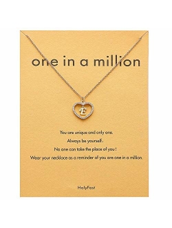 HolyFast Charm Necklace Message Card"One In A Million"Letter A-Z Necklace Initial Necklace Heart Love Necklace CZ Cubic Zirconia Pendant Love Necklace Woman Jewelry