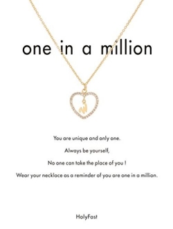 HolyFast Charm Necklace Message Card"One In A Million"Letter A-Z Necklace Initial Necklace Heart Love Necklace CZ Cubic Zirconia Pendant Love Necklace Woman Jewelry