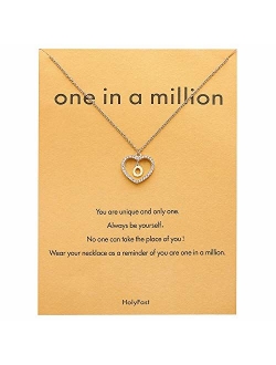 HolyFast Charm Necklace Message Card"One In A Million"Letter A-Z Necklace Initial Necklace Heart Love Necklace CZ Cubic Zirconia Pendant Love Necklace Woman Jewelry