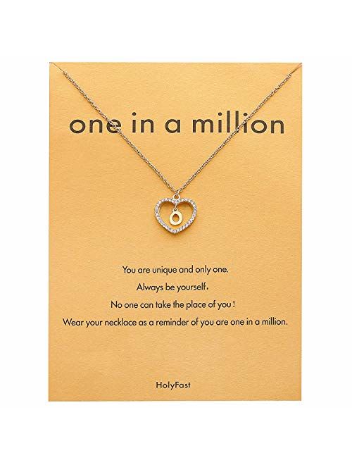 HolyFast Charm Necklace Message Card"One In A Million"Letter A-Z Necklace Initial Necklace Heart Love Necklace CZ Cubic Zirconia Pendant Love Necklace Woman Jewelry