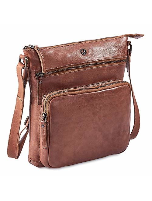 COCHOA Women's Crossbody Real Leather Triple Zip Bag, Purse, Travel Bag