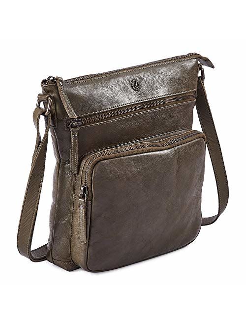 COCHOA Women's Crossbody Real Leather Triple Zip Bag, Purse, Travel Bag