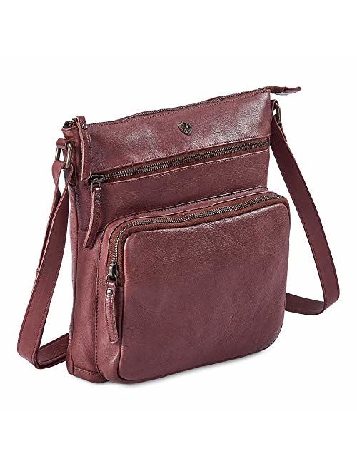 COCHOA Women's Crossbody Real Leather Triple Zip Bag, Purse, Travel Bag