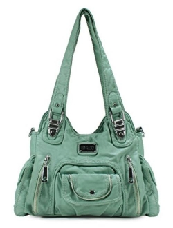Satchel Handbag for Women, Ultra Soft Washed Vegan Leather Crossbody Bag, Shoulder Bag, Tote Purse, H1635