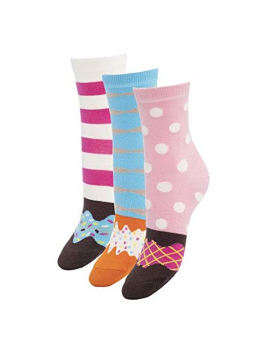 1Sock2Sock Women's Donut Socks Cute Gift Box 3 Pairs Colorful Pattern & Soft Cotton Novelty Crew Sock Fits Shoe Size 6-10