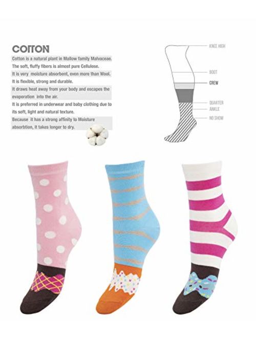 1Sock2Sock Women's Donut Socks Cute Gift Box 3 Pairs Colorful Pattern & Soft Cotton Novelty Crew Sock Fits Shoe Size 6-10