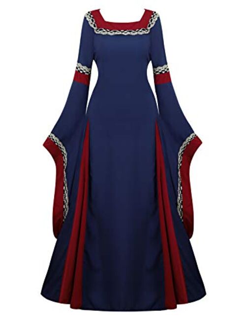 Womens Irish Medieval Dress Renaissance Costume Retro Gown Cosplay Costumes Fancy Long Dress