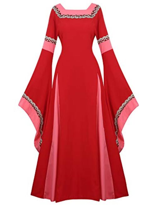 Womens Irish Medieval Dress Renaissance Costume Retro Gown Cosplay Costumes Fancy Long Dress