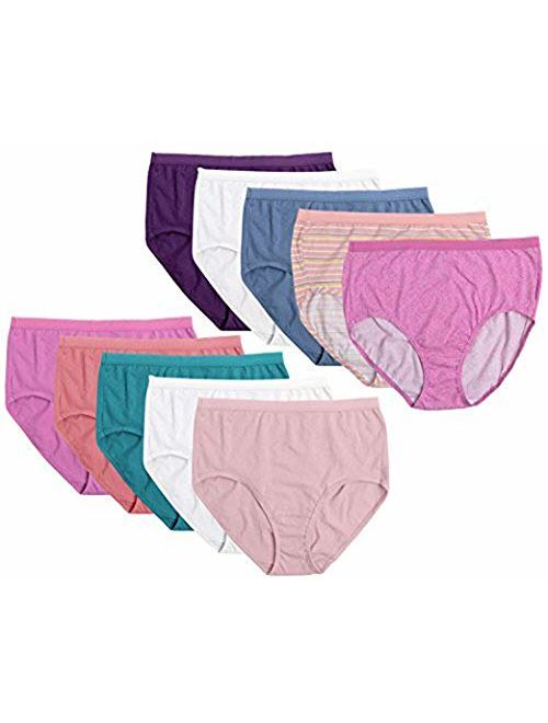 Fruit of the Loom Women's 10 Pack Cotton Brief Plus Size Panties