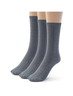 Silky Toes 3 or 6 Pk Womens Textured Bamboo Crew Socks, Designed Dress and Casual Socks