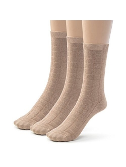 Silky Toes 3 or 6 Pk Womens Textured Bamboo Crew Socks, Designed Dress and Casual Socks