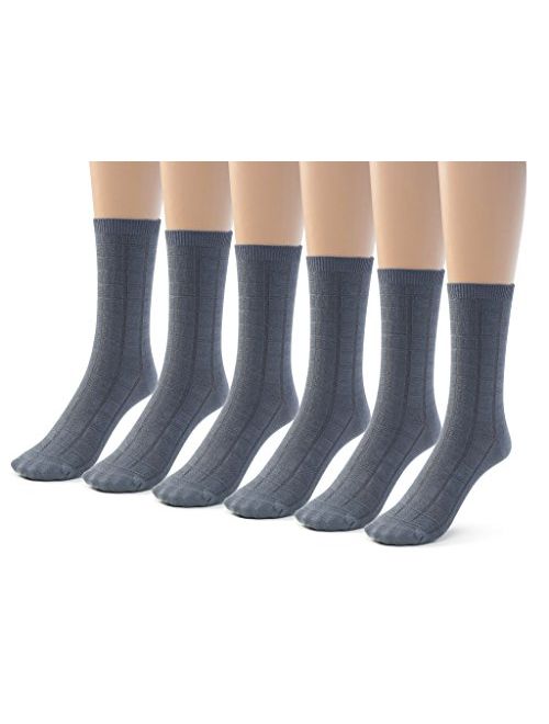 Silky Toes 3 or 6 Pk Womens Textured Bamboo Crew Socks, Designed Dress and Casual Socks