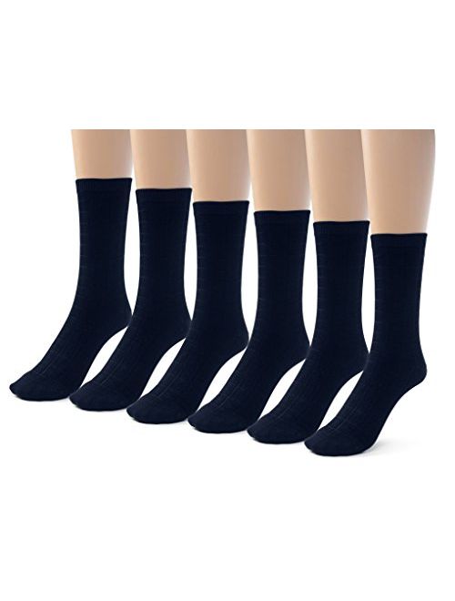 Silky Toes 3 or 6 Pk Womens Textured Bamboo Crew Socks, Designed Dress and Casual Socks